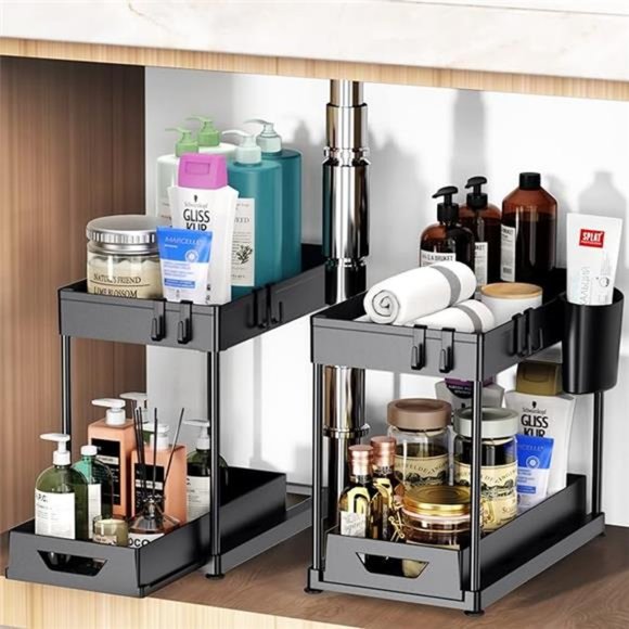 Under Sink Organizers and Storage with Sliding Drawers, Black - Picture 3 of 7